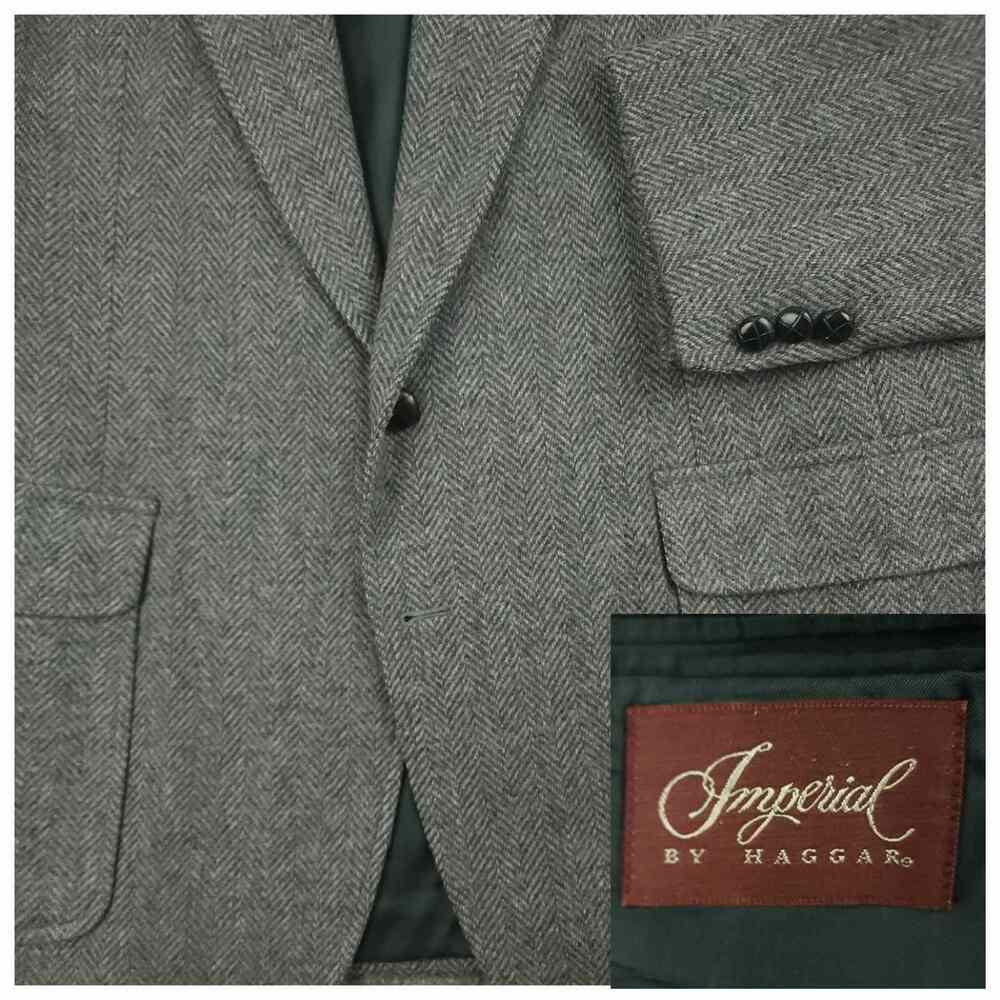 Vtg 70s Ivy Style Patch Pocket Tweed Jacket Mens 40R Wool Herringbone USA Gray